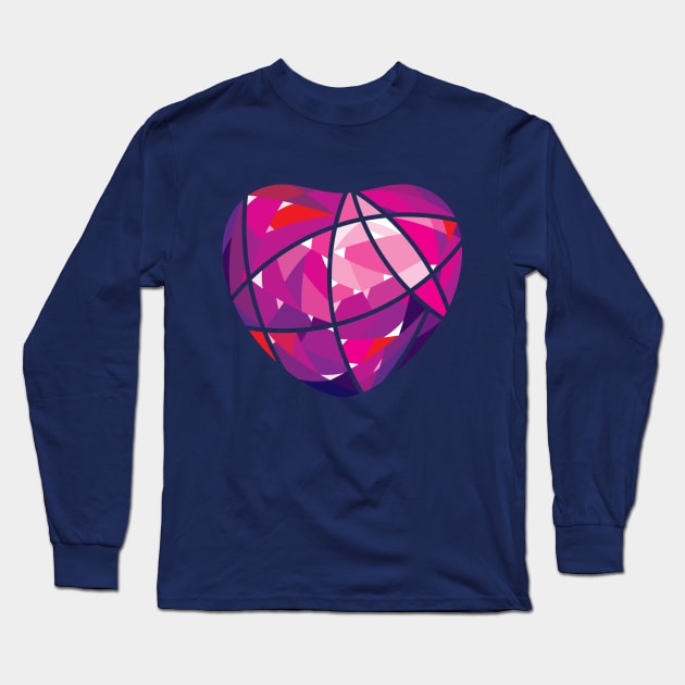 Pink Heart Diamond Crystal Long Sleeve T-Shirt by GeeTee